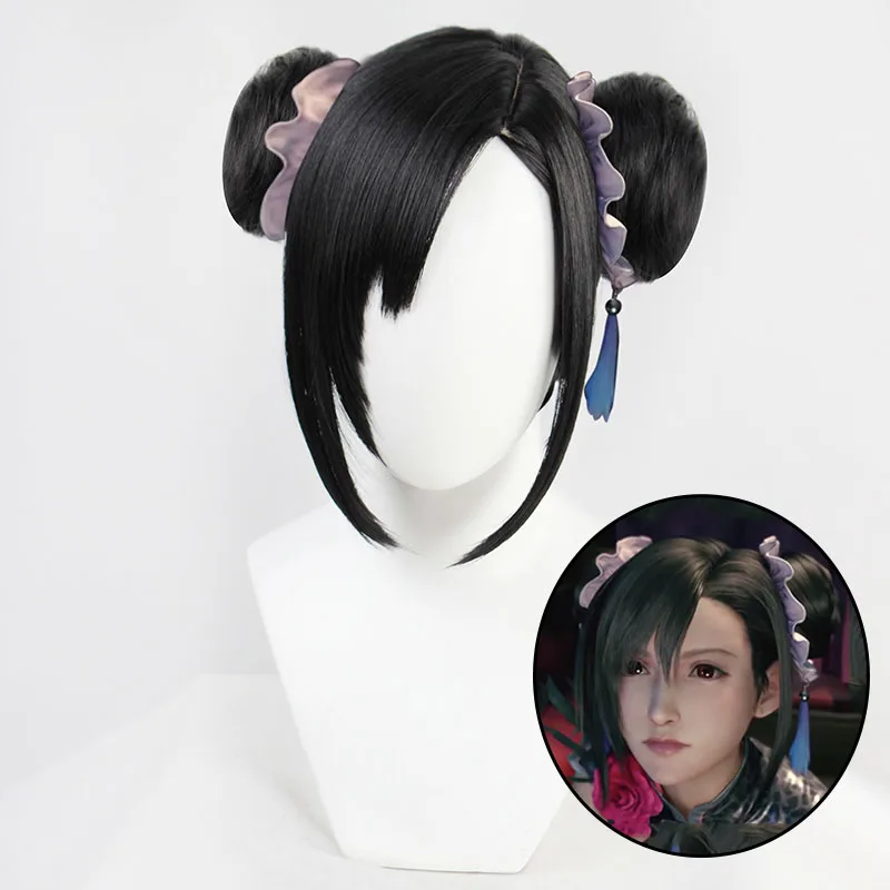 Парик для косплея Tifa Lockhart термостойкие черные короткие синтетические волосы с
