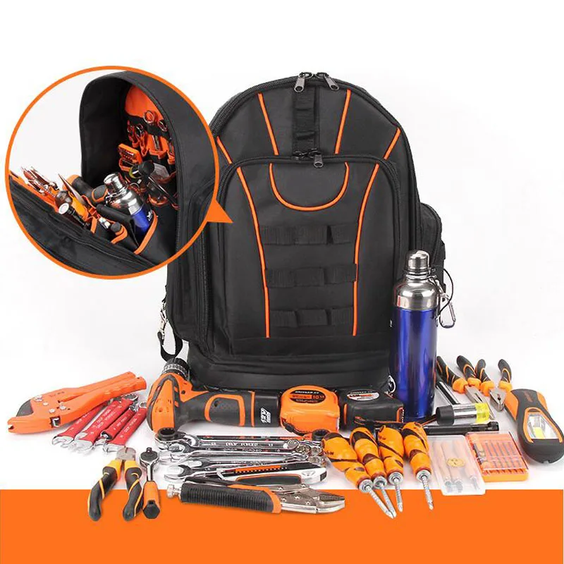 

Tool Backpack Oxford Canvas Backpack Tool Bag Multi-function Kit Storage Bag Electrician Repair Backpack Hardware Kit Belt Box