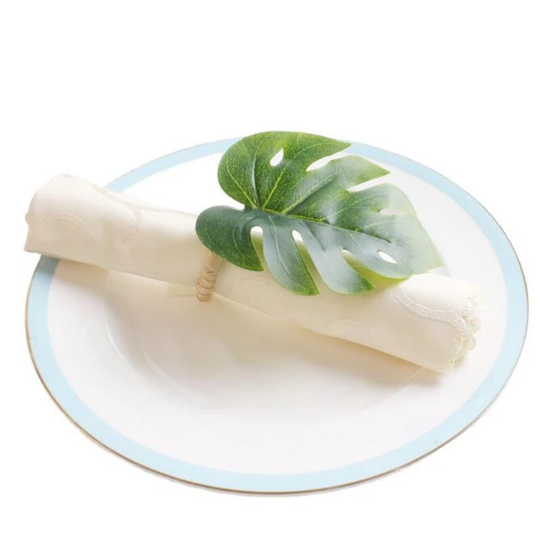 

Monstera Napkin Rings Set of 10, Faux Palm Tree Napkin Ring, Green Leaf Serviette Buckles Holder for Table Setting