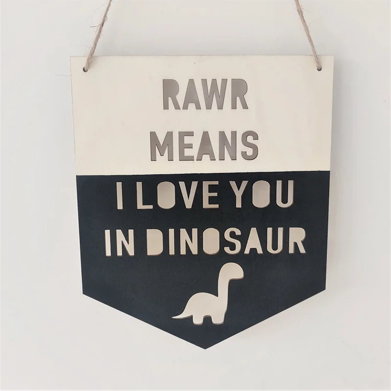 

INS Nordic Dinosaur Wood Chip Wall Hanging Ornaments Wooden Letter Slogan Banner Crafts for Children Boy Room Party Decoration