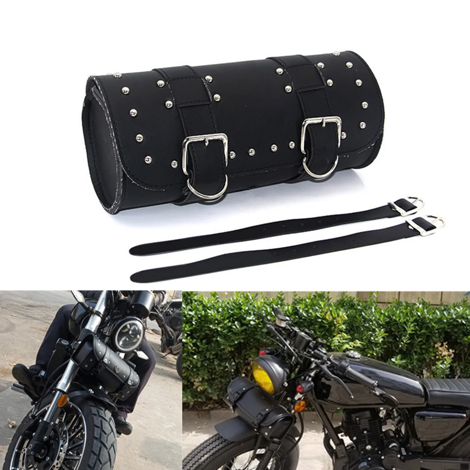 

Universal Black Motorcycle Tool Bag Front Fork Handlebar Saddlebag Roll Barrel Racing Tail Barrel Luggage Bag For Dyna Road King