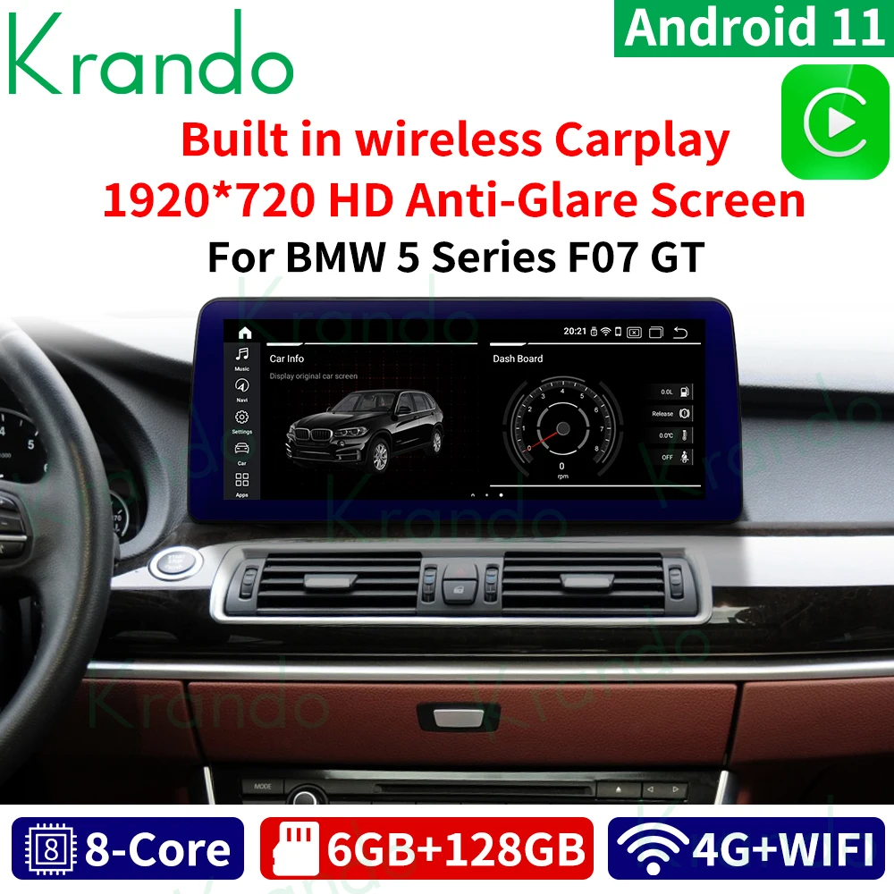 

Автомобильный мультимедийный проигрыватель Krando 12,3 дюймов Android 11 для BMW 5 Series GT F07 2011-2018 CIC NBT Стерео GPS навигация Радио Carplay