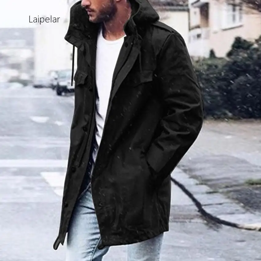 

Laipelar 2020 Men's Casual Trench Solid Coat Casual Male Spring Coat Hooded Outwear Overcoat Outwear Clothes Stylish Coats