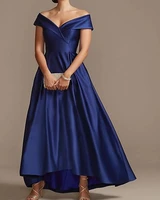 2022 elegant royal blue evening dresses off shoulder asymmetrical satin prom party gown robe de soiree vestidos longo