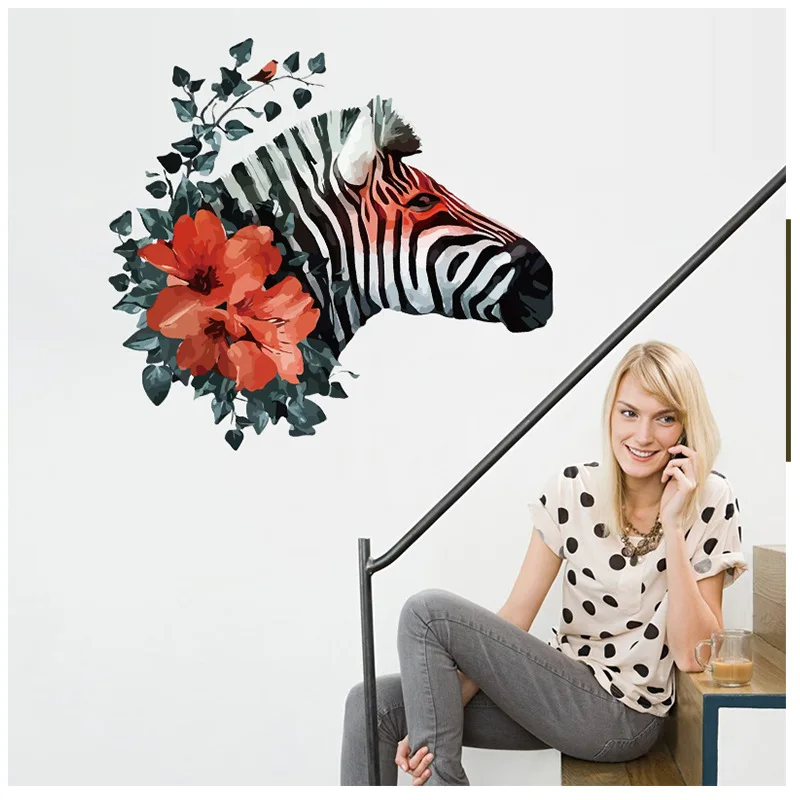 

Nordic Zebra Wall Stickers for Living Room Bedroom Kids Walls Art Wall Decals Removable Animal Home Decor Mural