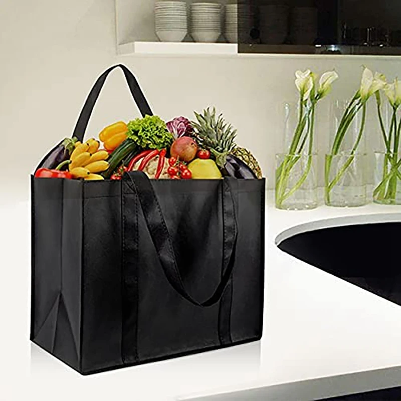 10 Pieces Heavy Duty Kitchen Reusable Grocery Bags Durable Shopping Tote with Handle Stands Upright Foldable (Black) | Дом и сад