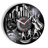 rock hand guitars vinyl music record wall clock for rock band studio heavy metal rock n roll vinyl disk crafts clock wall watch