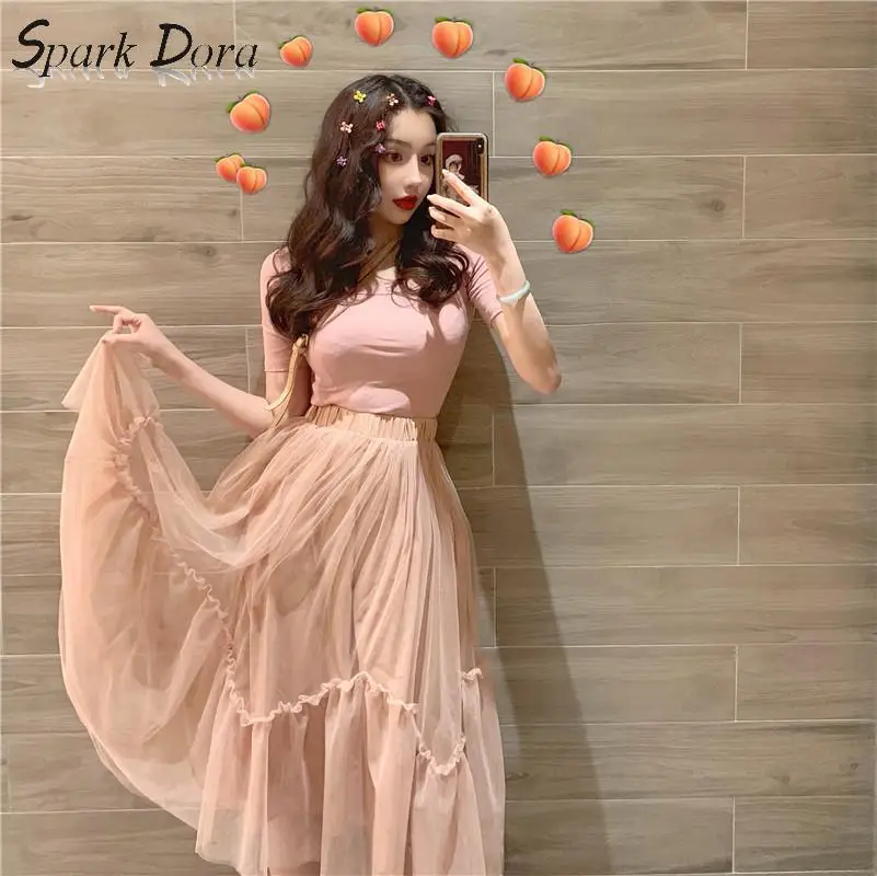 Сказочная юбка SparkDora асимметричная трапециевидная сетчатая средней длины на