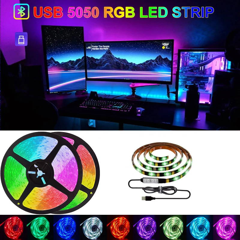 

Светодиодная лента для подсветки телевизора SMD 5050, USB, гибкая декоративная лента RGB для настольного ТВ-экрана, лента для подсветки, Диодная ле...
