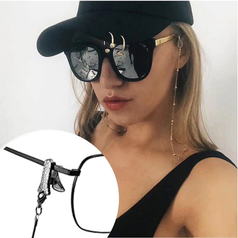 Cadena de cuentas de metal para gafas de sol para mujer, accesorio colgante con cordón de silicona, con Clip acolchado, para regalo