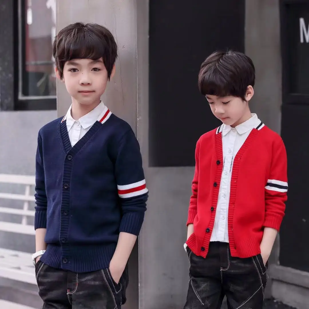 

Boys Sweater Kids Outwear Tops 2021 Red Fleece Thicken Warm Winter Autumn Knitting Pullover Children Clothing