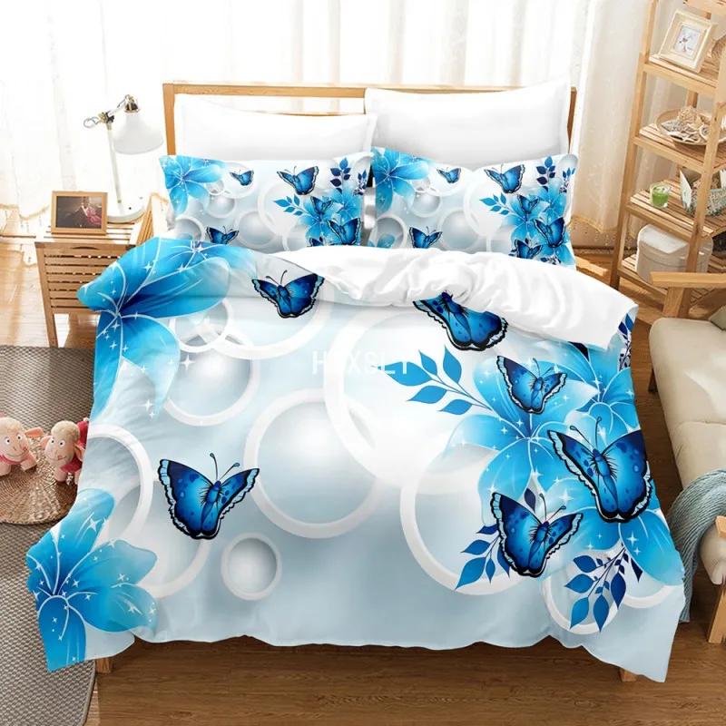 Комплект постельного белья с фиолетовыми бабочками и цветами фантастический