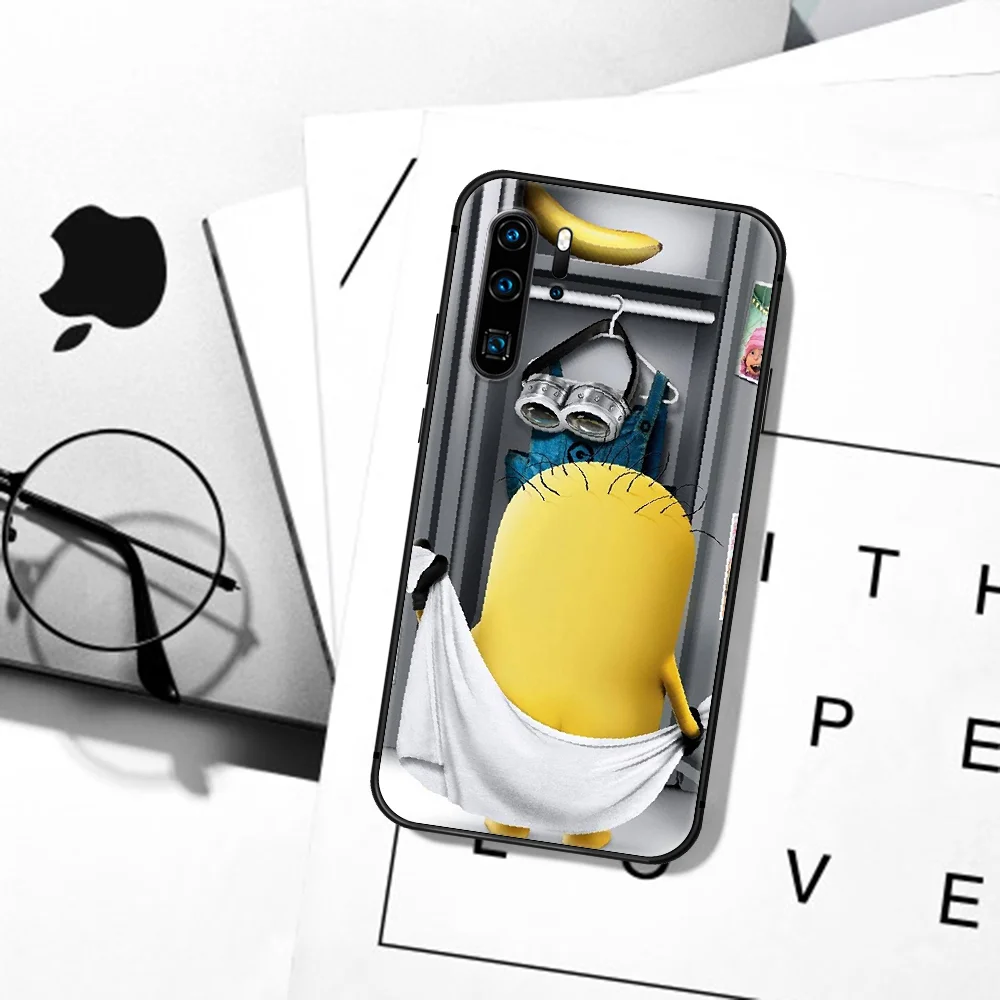 

Cute Cartoon Minione Banana Phone Case For Huawei P Mate 10 20 30 40 Pro Lite Smart 2019 2021 black Hoesjes Fashion Bumper