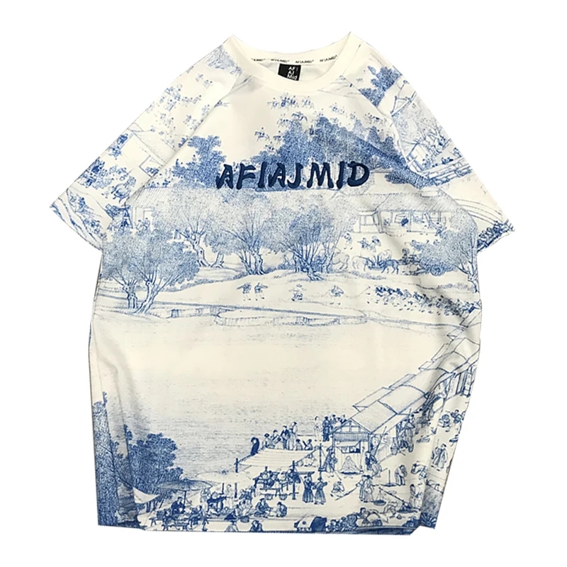 

Chinese monochromes cartoon Graffiti Crew neck Short sleeve Tee Hip hop daily Fashion Jogger Harajuku michalkova