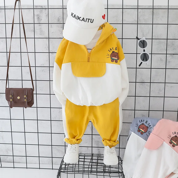 Новинка; roupa infantil Bebek; костюм для мальчиков; сезон осень; цветная Спортивная рубашка с длинными рукавами и капюшоном с героями мультфильмов; брюки комплект детской одежды из 2 предметов