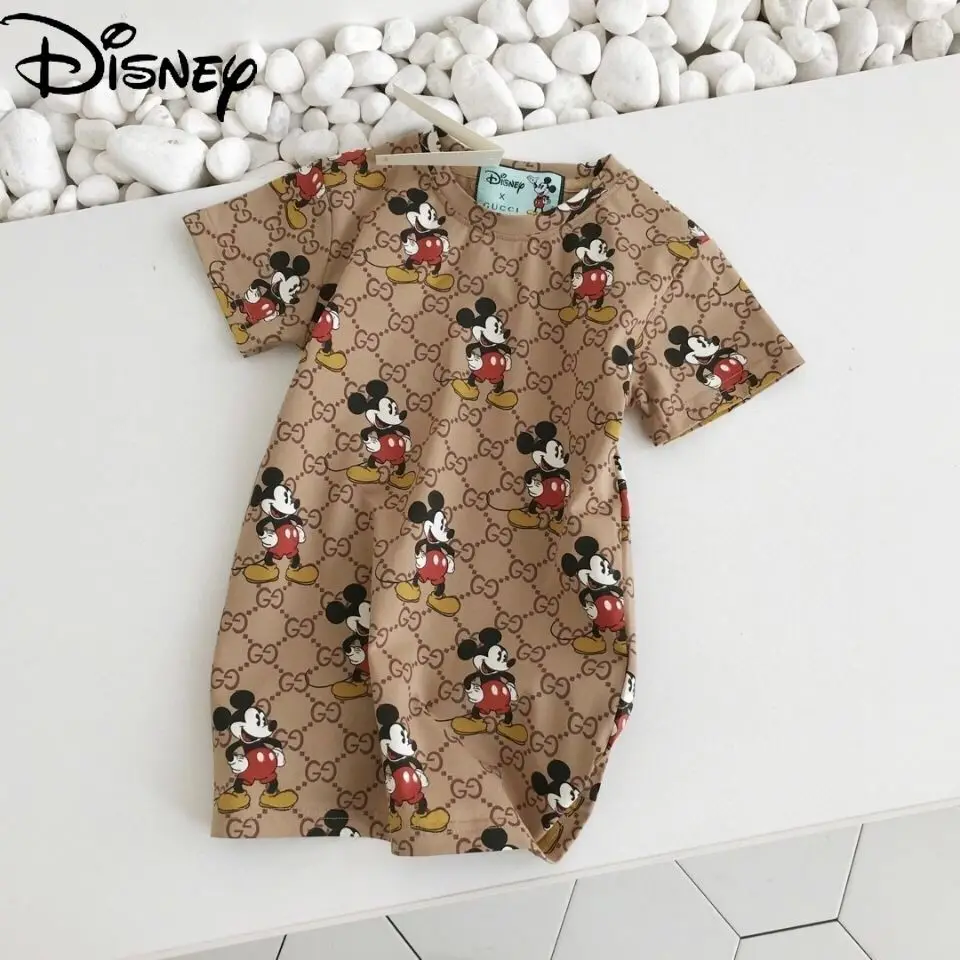 

Disney Summer Fashion New Boys and Girls Pure Cotton Comfortable Breathable Dress Simple Cute Cartoon Mickey Fake Two-piece Suit