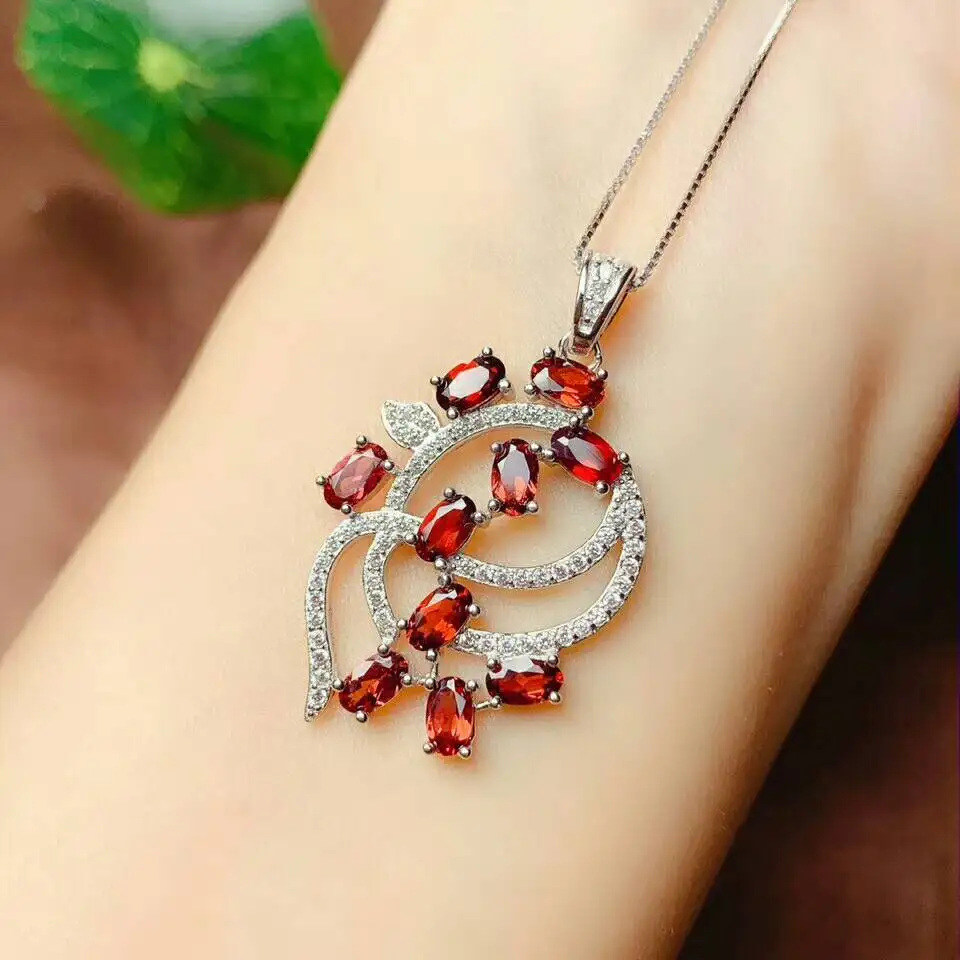 Цепочка с подвеской MeiBaPJ натуральным гранатом ожерелье большим кулоном