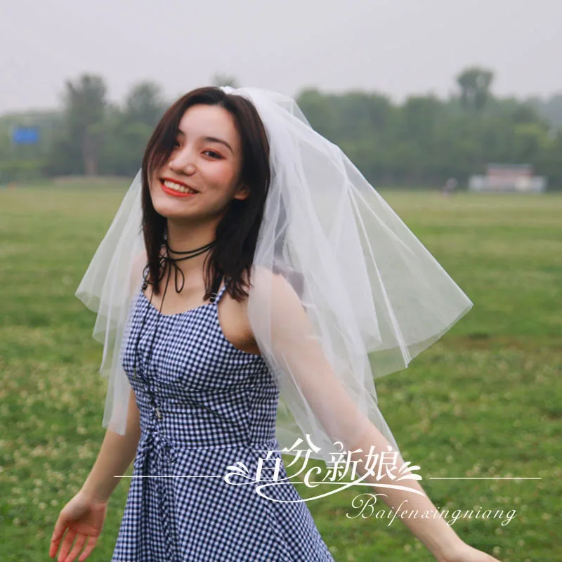 Свадебная фата цвета слоновой кости Короткие Длинные бусы свадебная с