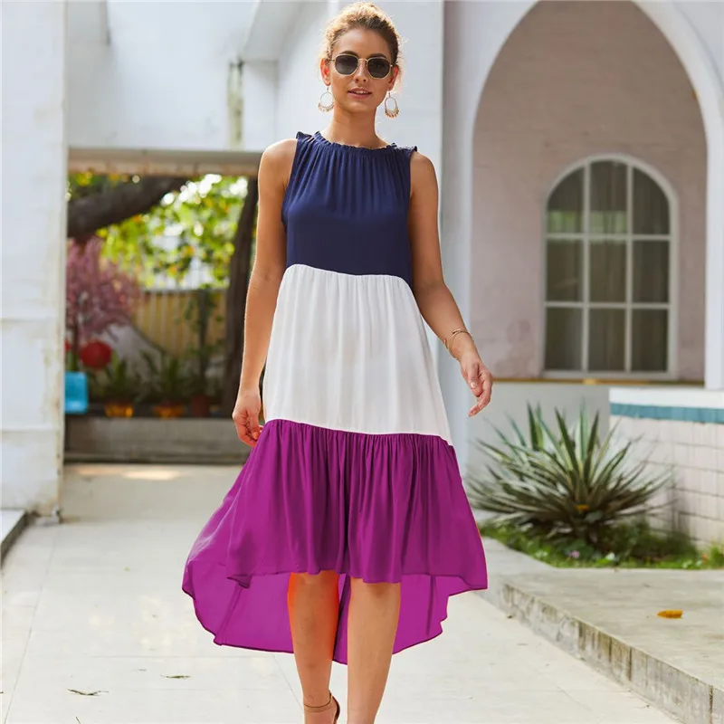 

Casual Summer Dress Women Patchwork O-Neck Sleeveless Midi Long Dress Female Fashion Sexy Beach Party Dresses Loose Vestido
