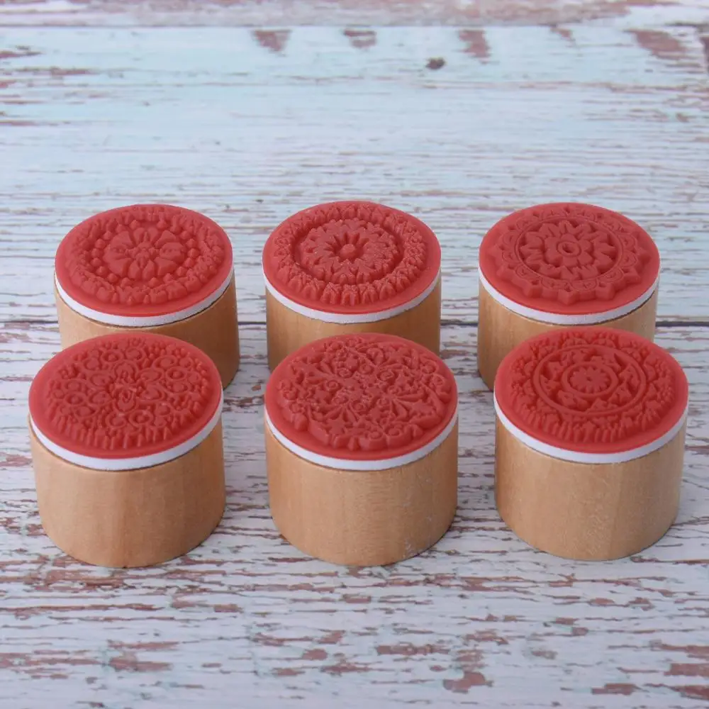 6 шт. деревянные штампы Мандала винтажные кружевные резиновые круглые свадебные