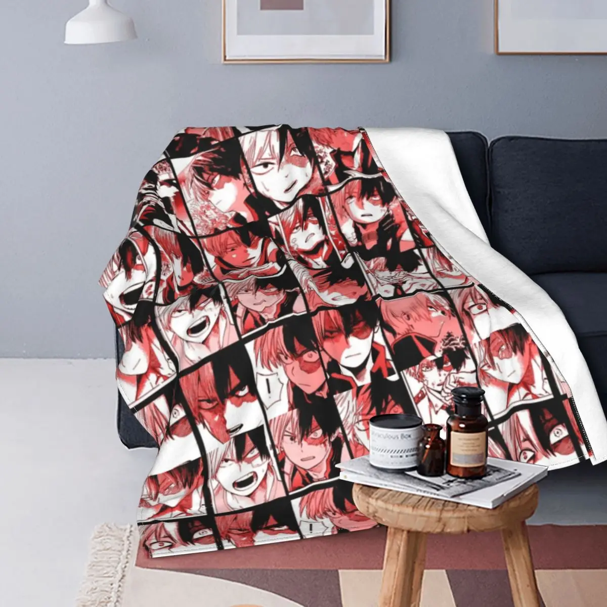 

Todoroki Shoto Collage Flannel Blanket Boku No My Hero Academia Academy Plaid Anime Blanket Sofa Bedding Lounge Quilt