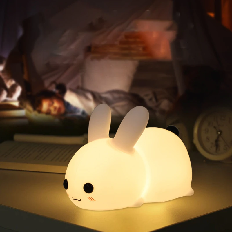

Cute Rabbit LED Night Light USB Rechargeable Animal Rabbit Silicone Soft Cartoon Baby Colorful Silicone Night Light Children Gif