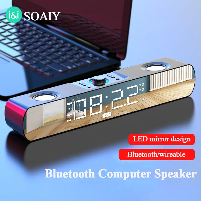

SOAIY multimedia bluetooth speaker subwoofer with LED display Clock soundbar for TV computers louldspeaker for home theater