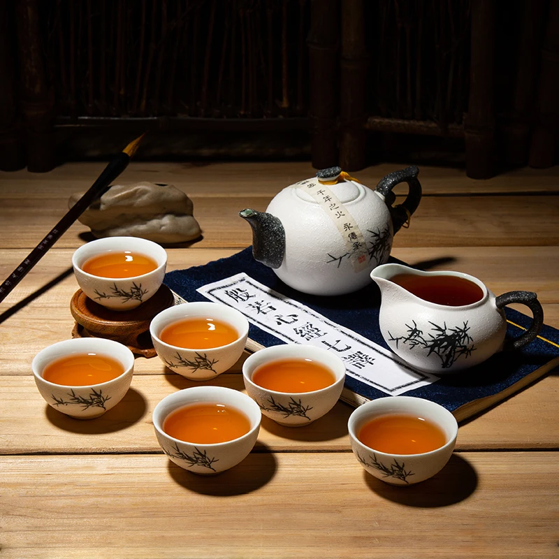 

Керамика Чай набор чернил бамбуковый чайный набор кунг-фу Чай комплект 6 шт. Чай чашки Чай горшок Gongdaobei белый фарфор Чай посуда элегантный Ча...