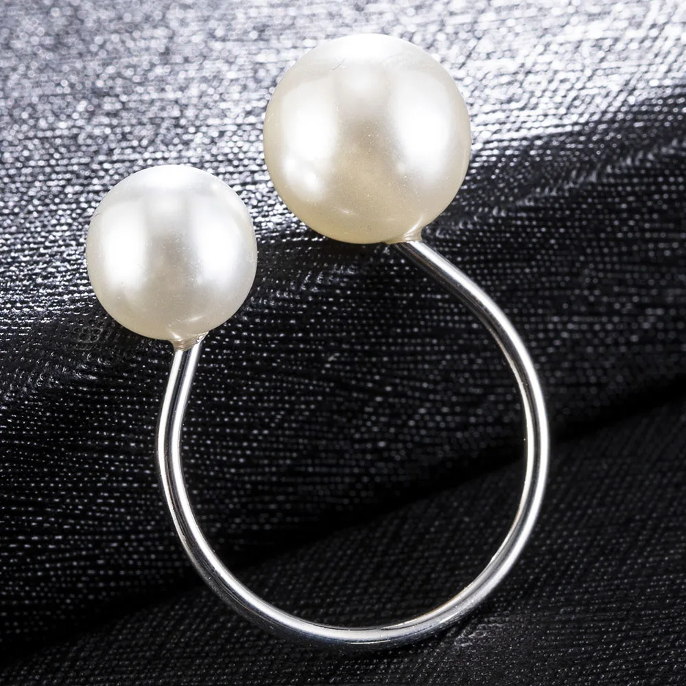 

New Fashion Korean U-shaped Opening Ring Adjustable Imitation Pearls Elegant Rings for Women Valentines Day Gift Jewerly Gift