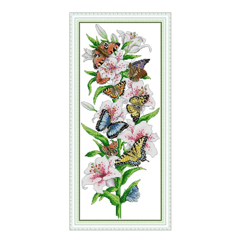 

butterflies love flowers 17 cross stitch kit aida 14ct 11ct count print canvas cross stitches needlework embroidery DIY handma