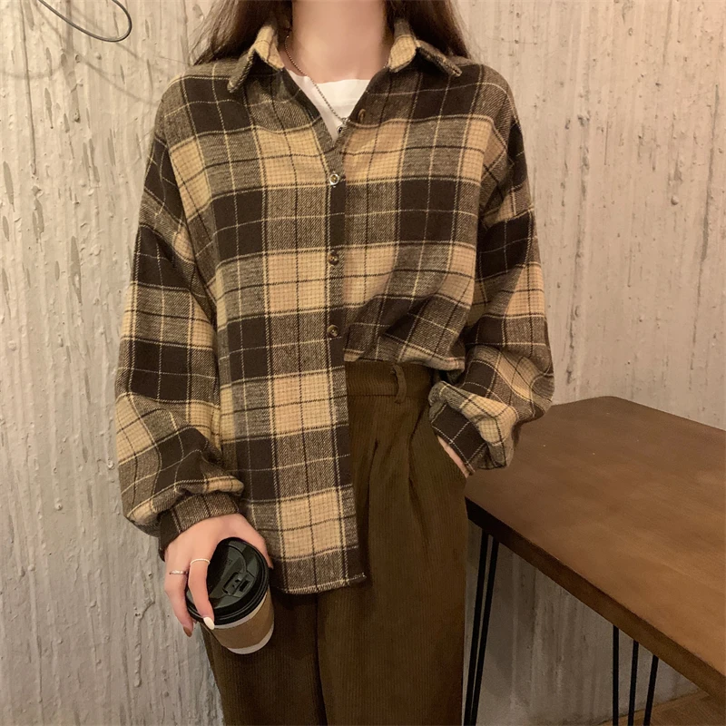Женские рубашки в клетку сезон осень-зима 2021 толстые Свободные повседневные