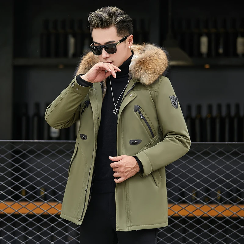 Теплая Толстая парка с подкладкой из натурального меха норки Мужские