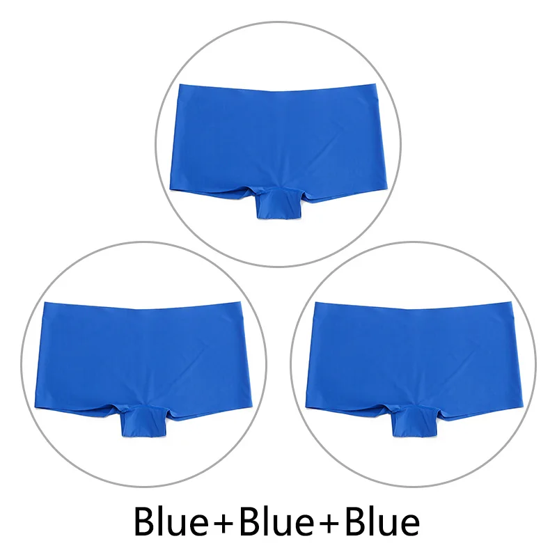 Blue Blue Blue 3 шт./партия, большие размеры, трусы для мальчиков, Бесшовные шелк, однотонный, высокая талия, сексуальное нижнее белье, женское эластичное белье, SX-L, американский размер - Цвет: Blue Blue Blue