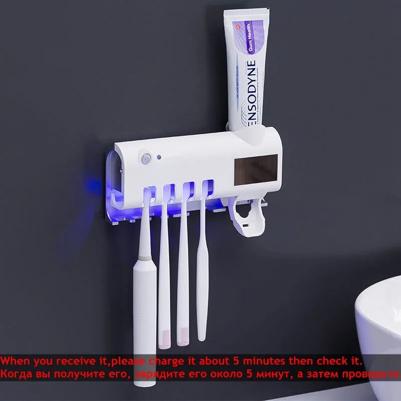 

Toothbrush holder UV toothpaste distributor solar bathroom toothbrush storage box multifunctional USB charge storage holder