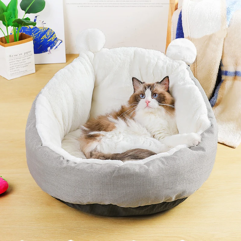 Полукруглая короткая фуфельная кровать для кошек мягкая удобная спальная пещера