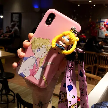 As shown in Для iphone Xsmax милые 3D Сейлор Мун чехол для телефона для iphone 8plus 6 S плюс с нарисованной девочкой, задняя крышка для iphone XR 7 plus длинный ремень - Цвет: As shown in