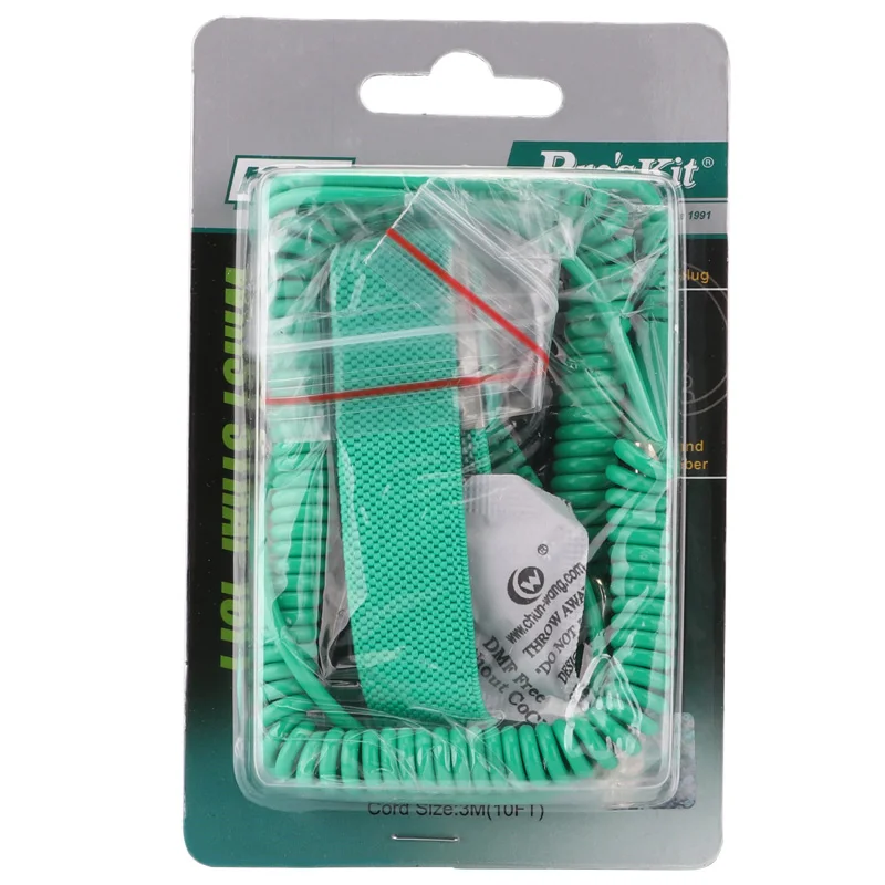 Pro'sKit 3 м зеленый проводной антистатический ремешок на запястье AS 611 резиновая
