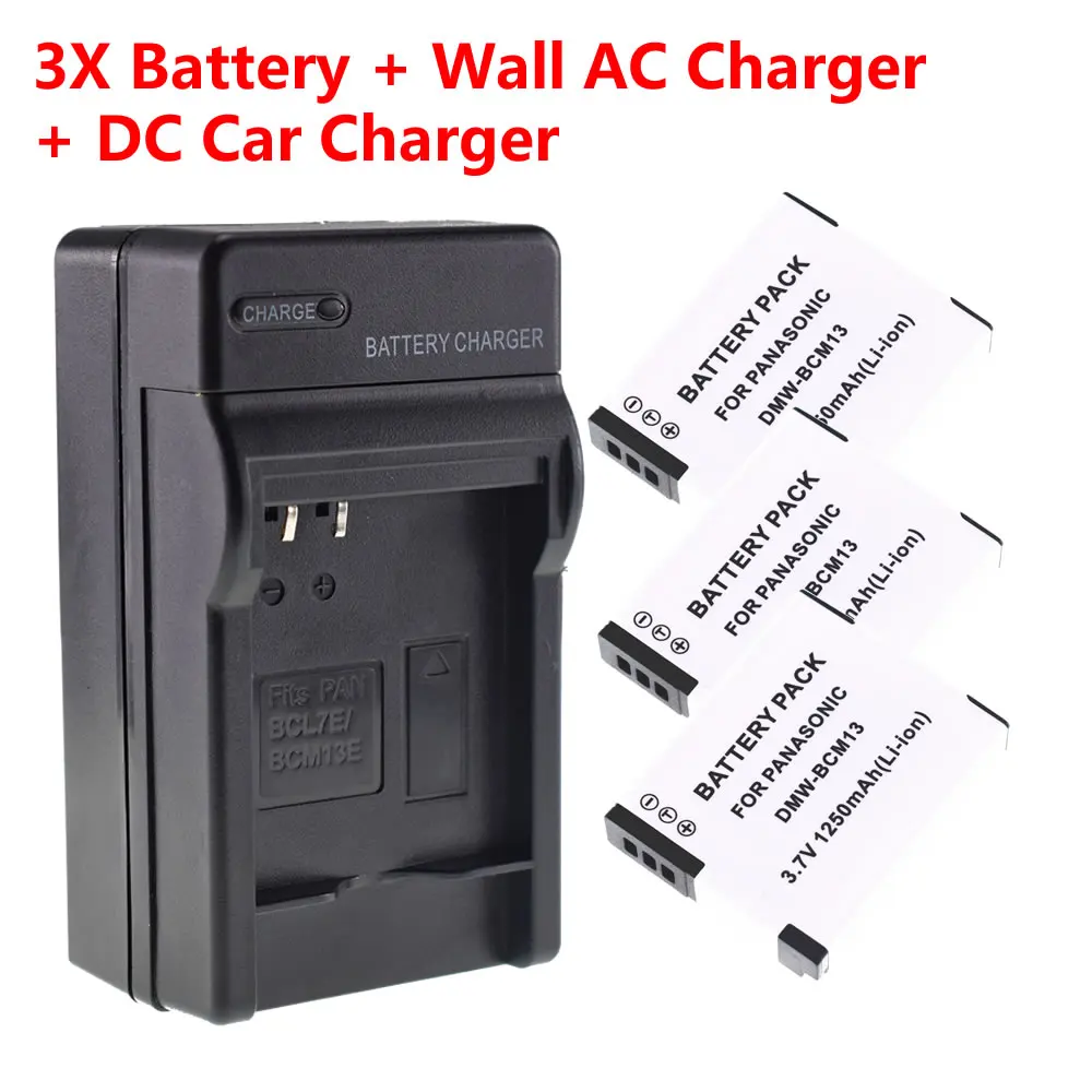 3X DMW-BCM13E Батарея + стены и автомобильное Зарядное устройство для цифрового