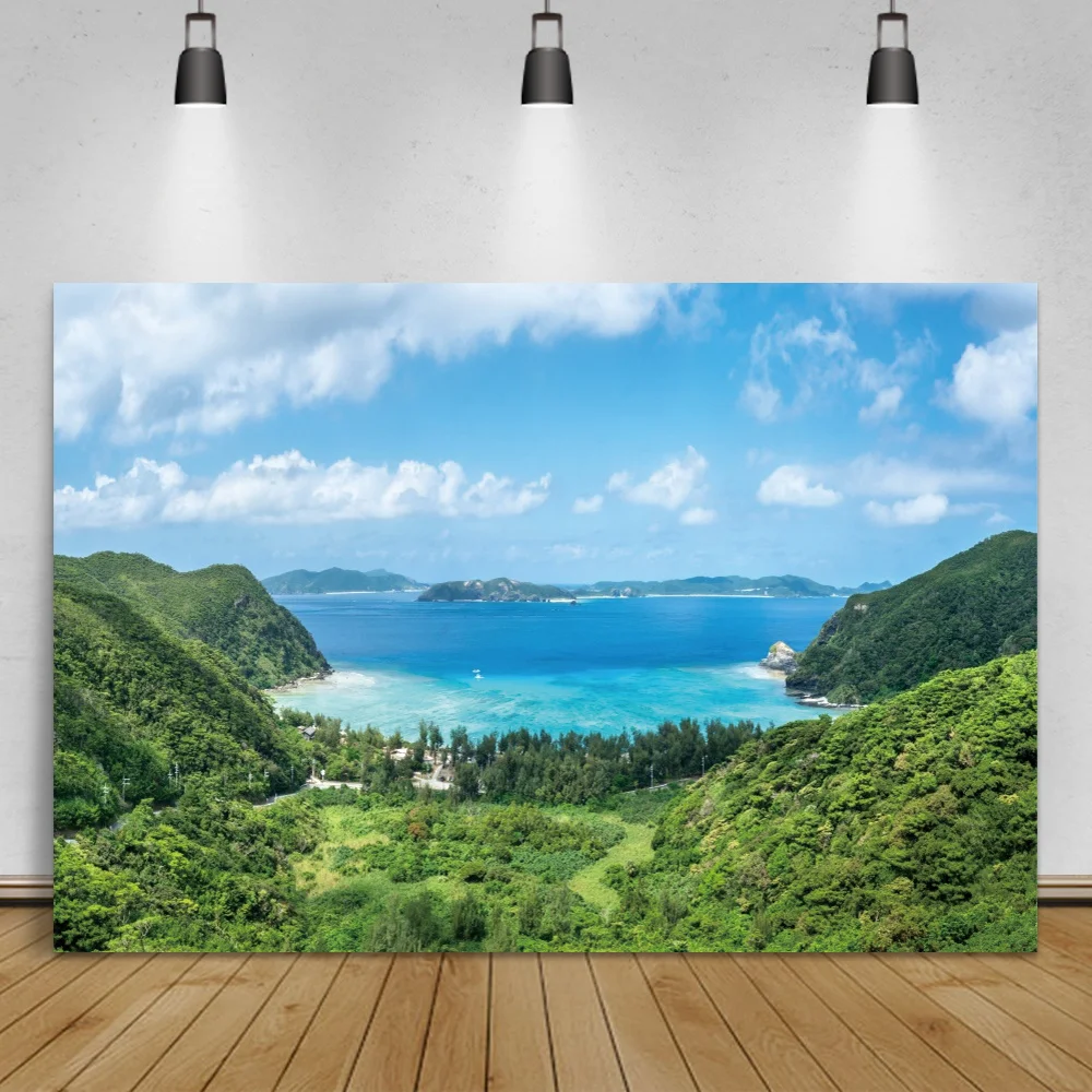 Laeacco природный пейзаж голубое небо зеленые горы Солнечный свет Портретные