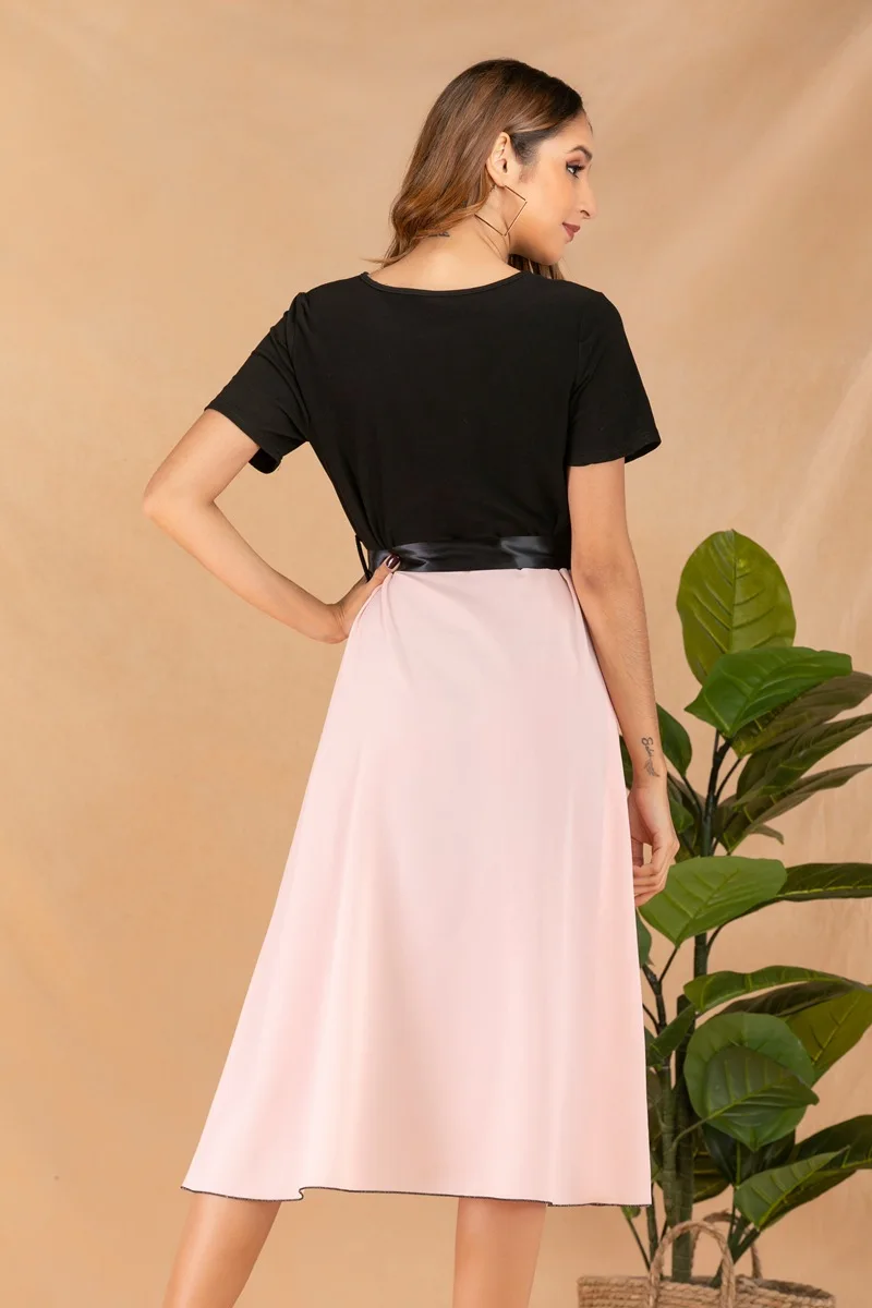 

Bowknot belt multi-layer ruffled dress stitching irregular dress lady fan 2020