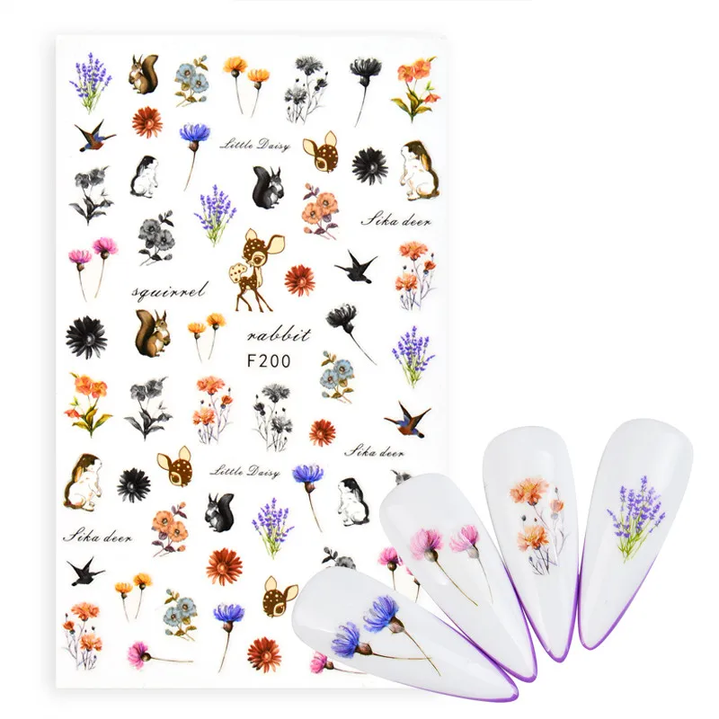 1 лист 3d-дизайн ногтей мультипликационные наклейки животных белка кролик еж