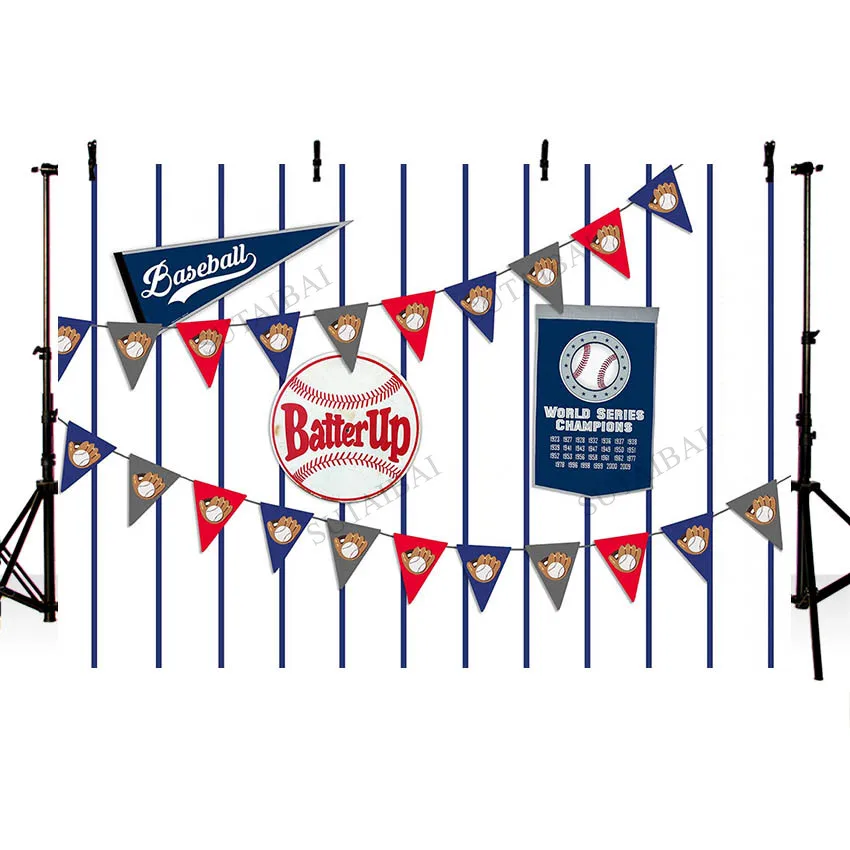 

Baseball Batter Up Happy Birthday Party Photography Backdrop Boy Baby Shower Background Decoration Banner Photo Booth Photophone