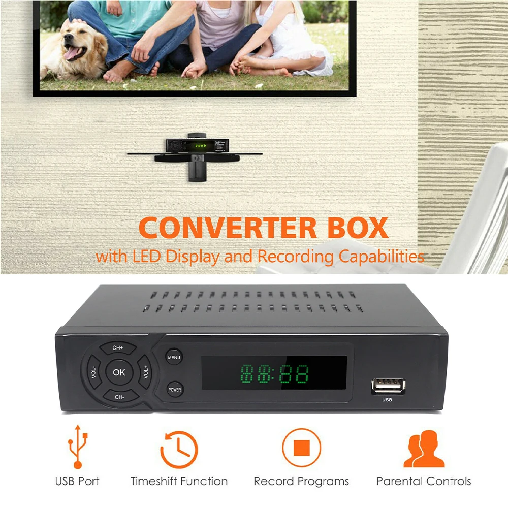 

1080P HD цифровая телеприставка ECOS с памятью 512 Мб USB AV Коаксиальный ТВ-интерфейс ТВ цифровая телеприставка с преобразователем