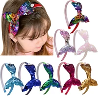 1pc sequin mermaid headband baby girls hair accessories handmade rainbow kids hairband little mermaid party supplies headdress