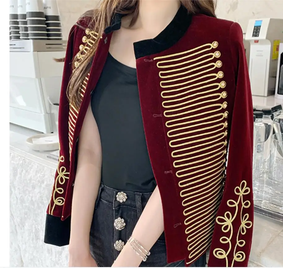 Новинка 2020 винно-Красный Британский ретро дворцовый Бархатный жакет осень-зима