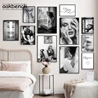 Черно-белый плакат, модная леди, настенный художественный принт, окно, Классическая Картина на холсте, Современная Настенная картина, девушка, спальня, домашний декор