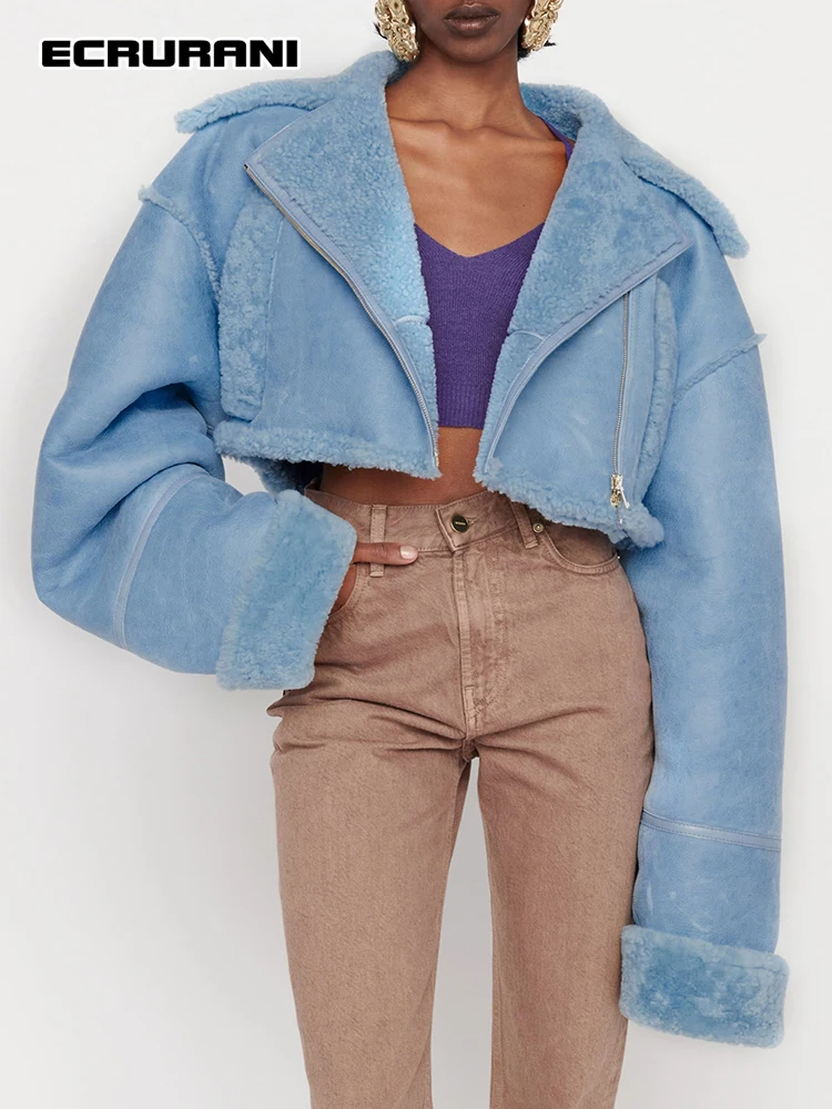 ECRURANI ColorBlock Casual Minimalist Jackets For Women Lapel Long Sleeve Loose Short Coats Women's 2022 Autumn Fashion Clothing