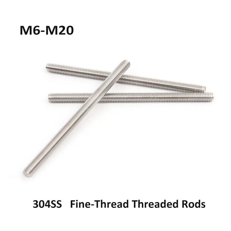 

1Pcs 304 Stainless Steel Fine-Thread Threaded Rods Fine Tooth Studding Screws A2 M6-M20