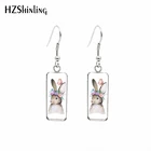 Новинка 2021, прямоугольные серьги в виде цветка с животными, серьги-Крючки в виде кролика, овечки, утки, собаки, рыбы, стеклянный кабошон, ювелирные изделия ручной работы