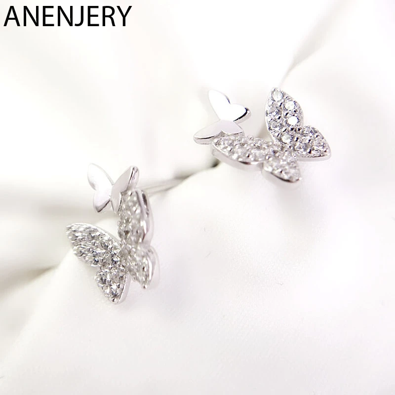 ANENJERY, 925 пробы Серьги-бабочки из серебра с цирконием для женщин, подарок для девушек, серьги oorbellen S-E931
